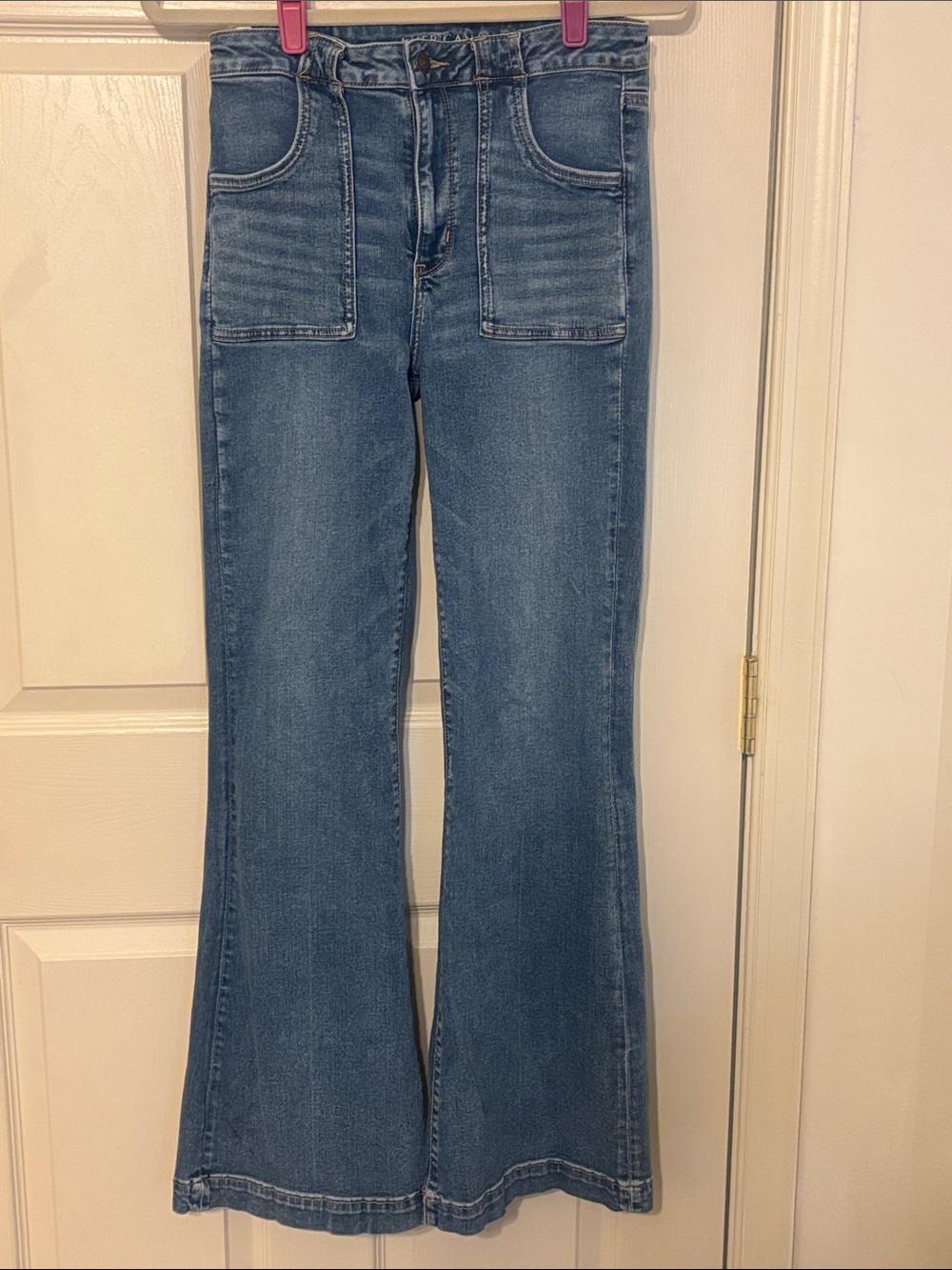 American Eagle Outfitters Next Level stretch Super High Rise Flare Jeans 8 Long